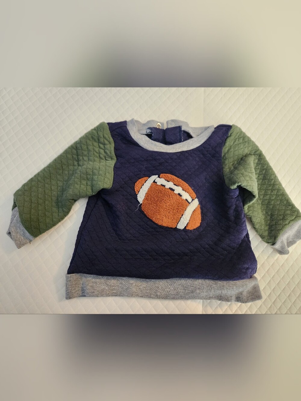 Little Me Navy Football Color Block Sweater with Light Gray Trim